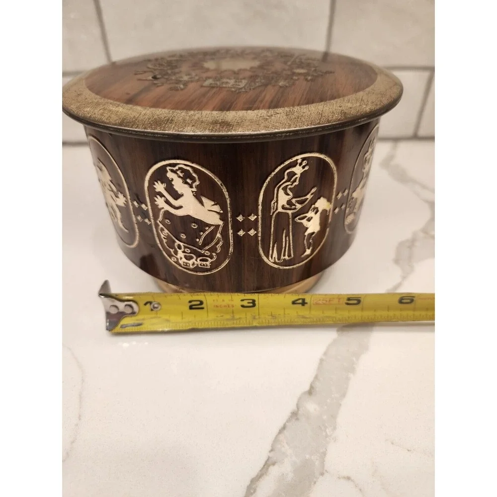 VTG West‎ Germany Storage Tin Fairy Tale Characters Brown And Gold Box Container